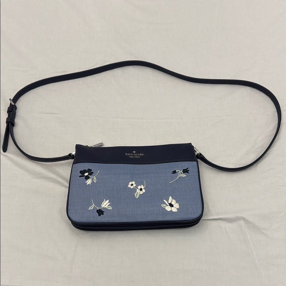 Kate Spade blue floral embroidered Leila triple gusset crossbody NWOT